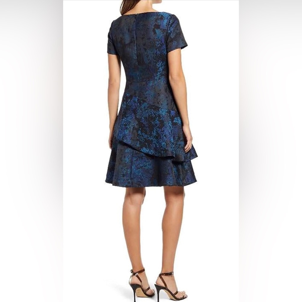 Shani Asymmetric Tiered Jacquard Dress in Blue size 2 - Picture 2 of 6